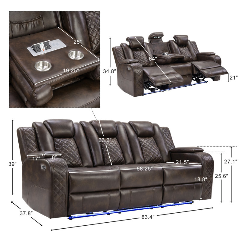 Ivy Bronx Lamica Upholstered Faux Leather Power Reclining Sofa